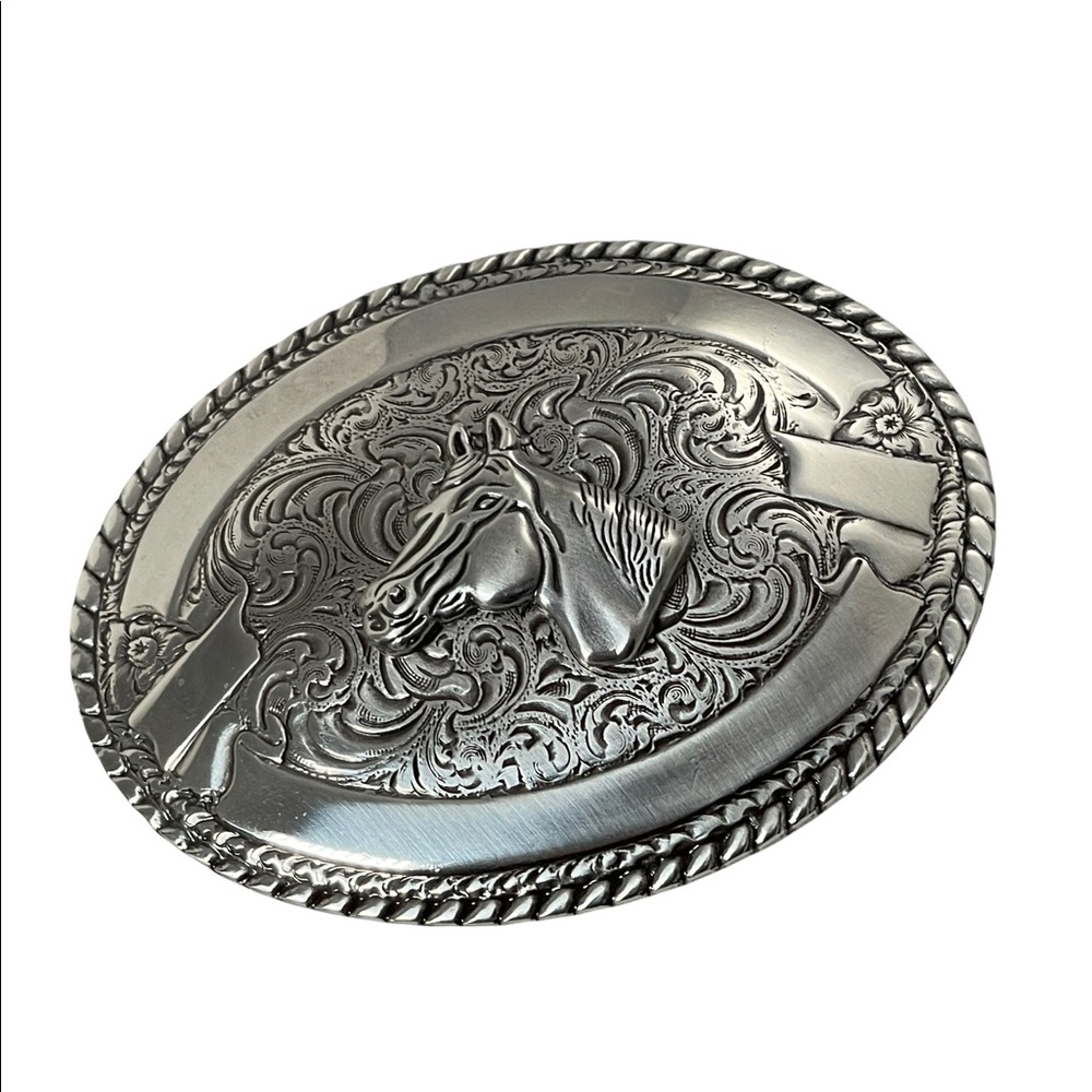 Vintage silver CRUMRINE collectible rare Horse head belt buckle LARGE